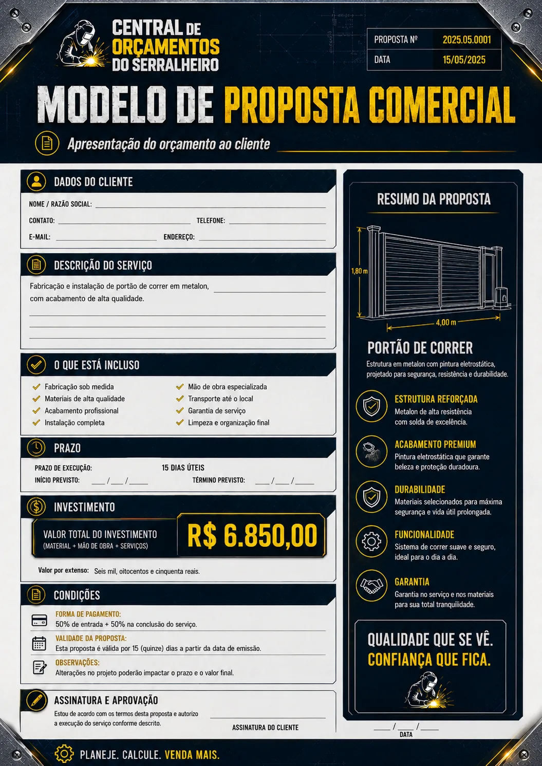 Modelo de Proposta Comercial para Portão de Correr